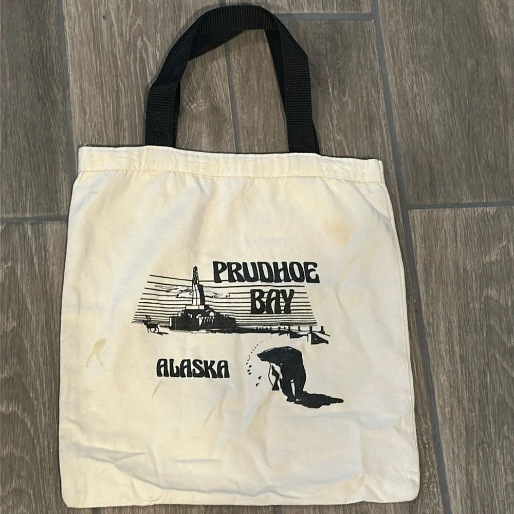 Alaska small canvas bag with black vinyl handle from Prudhoe Bay Alaska.